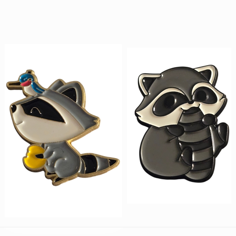 Raccoon Enamel Pin Set - Bundle of 2 Cute Pins